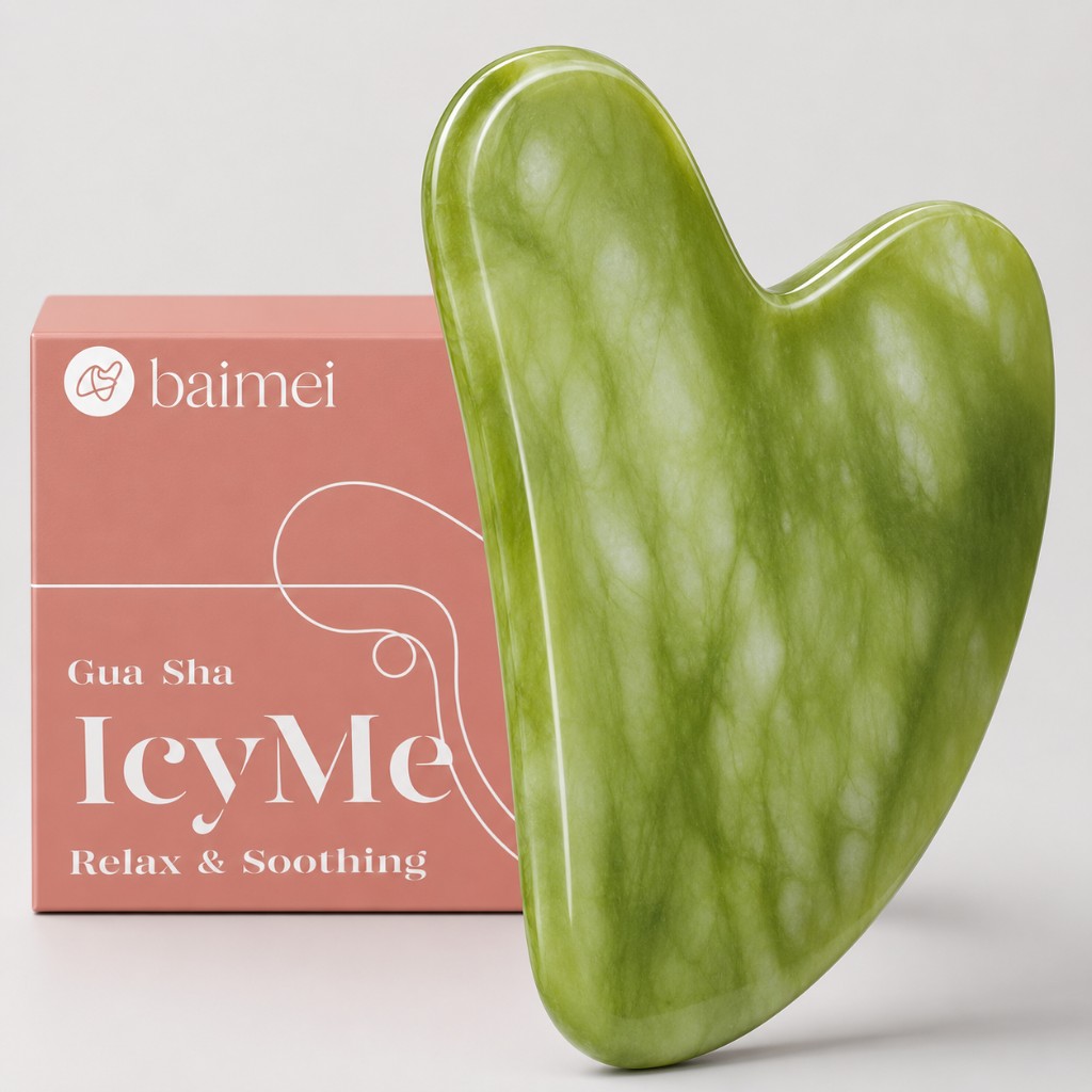Gua Sha de jade natural con su caja de regalo