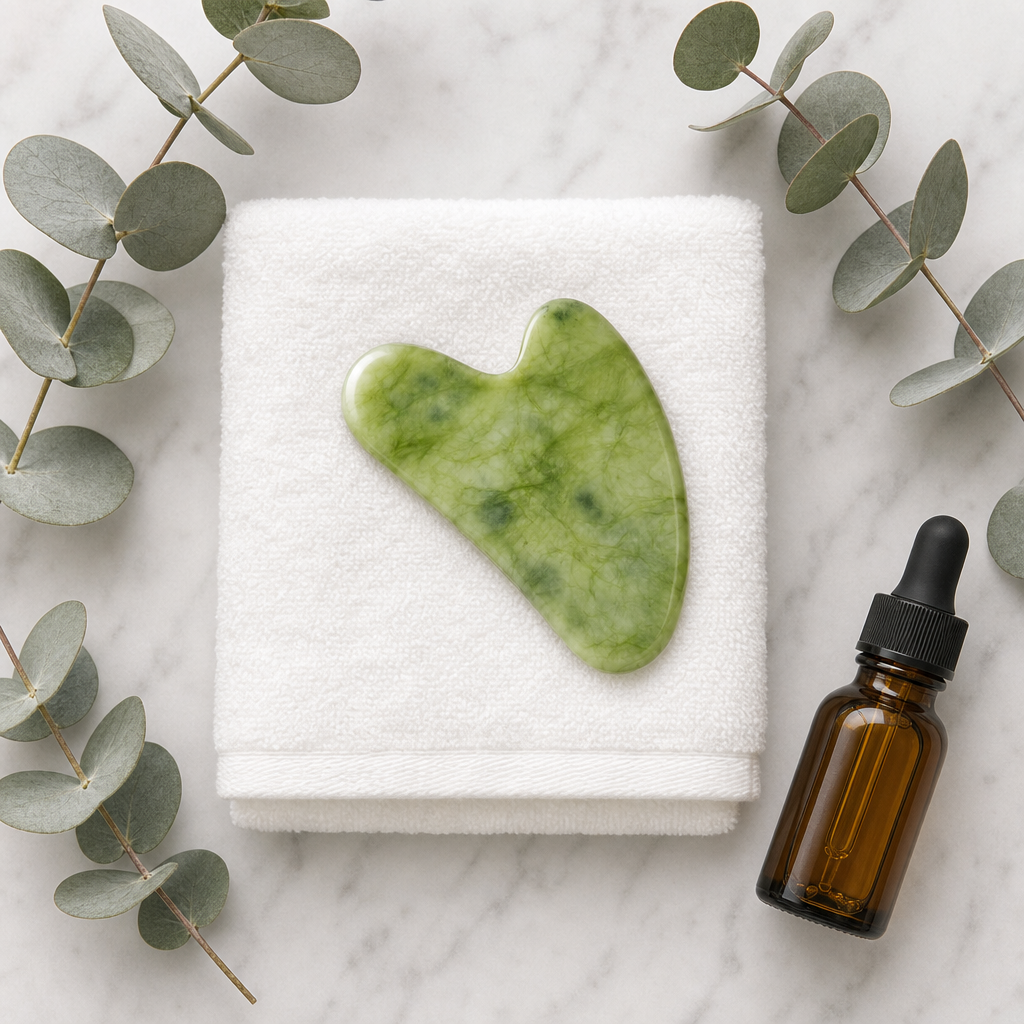 Gua Sha sobre toalla con sérum
